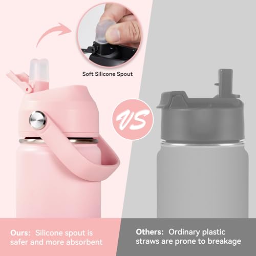 Fijinhom 18oz Insulated Stainless Steel Water Bottle, Wide Mouth Double Wall Vacuum, Silicone Straw, Sweat & Leak Proof, BPA Free Insulated Water Flask for Travel, Keep Cold 24h Hot 12h, Pink Gradient - color: Pink Gradient, size: 18 Ounces