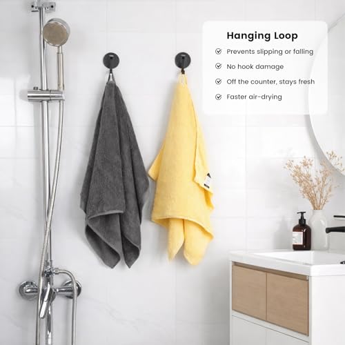 8-Piece Cotton Bath Towel Set with Hanging Loops for Bathroom, Yellow&Gray | Complete starter set for daily showers, sink-side use, small bathrooms, and guest baths, OEKO-TEX certified, easy care - color: B01: Yellow & Gray