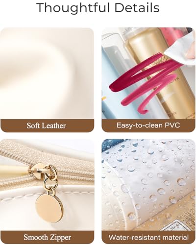 2Pcs Clear Makeup Bags Set, Clear Travel Makeup Brush Holder Leather Makeup Case Toiletry Bag with Zipper Portable Cosmetic Pouch Waterproof Makeup Brush Storage Bag Car Bag for Essentials - color: 2Pcs White