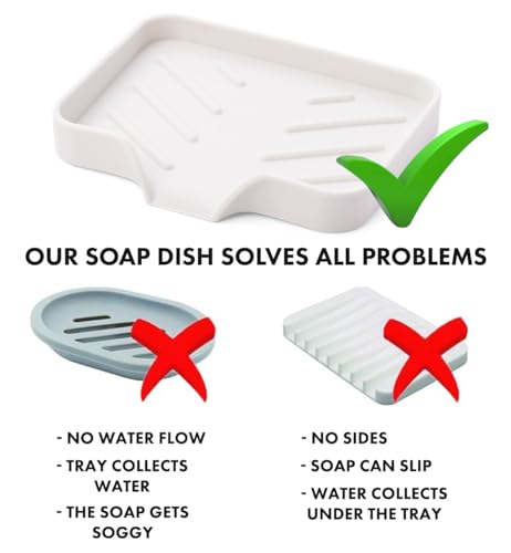 Silicone Soap Dish & Tray - Self Draining, Durable Rubber with Drainage - Kitchen & Shower Soap Holder - color: Cream, size: S(4.7X3.5) 1 PC