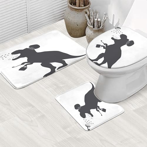 4PCS Kids Dinosaur 71Wx71H Inches Funny Animal Dino Silhouette Shadow Shower Curtain Sets with Rugs, Toilet Lid Cover and Bath Mat, Cute Bath Accessories Art Home Decor Fabric 12 Pack Hooks - color: A2-dinosaur