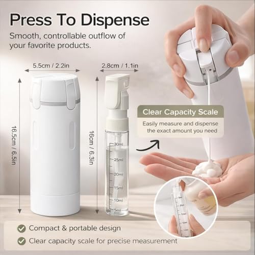4-in-1 Travel Bottles for Toiletries, Travel Pump Bottle，Leak-Proof Shampoo Conditioner Lotion Dispenser with Pump, Compact No-Spill Toiletry Containers for Travel & Business Trips (White) - color: White