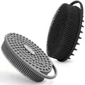 RamPula Silicone Body Scrubber, Silicone Loofah, Bath Cleaning Scrubber, Shower Sponge Glove, Exfoliating Body Brush for Wet or Dry Brushing, More Hygienic Than Traditional Loofah (Black and Grey) - color: Black and Grey
