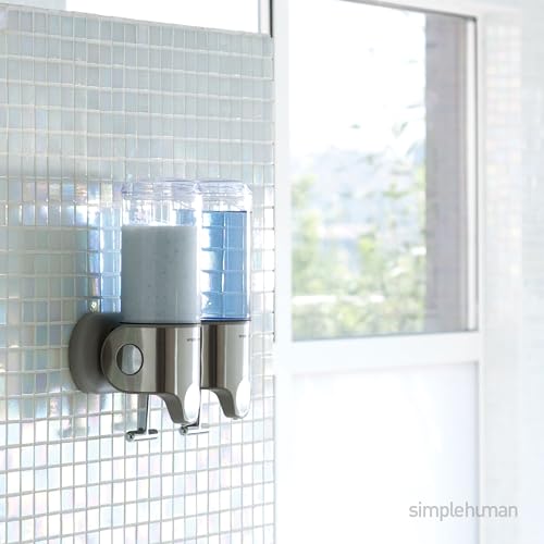 simplehuman Double Wall Mount Shower Pump, 2 x 15 fl. oz. Shampoo and Soap Dispensers, Stainless Steel (Pack of 6) - size: Double (Pack of 6)