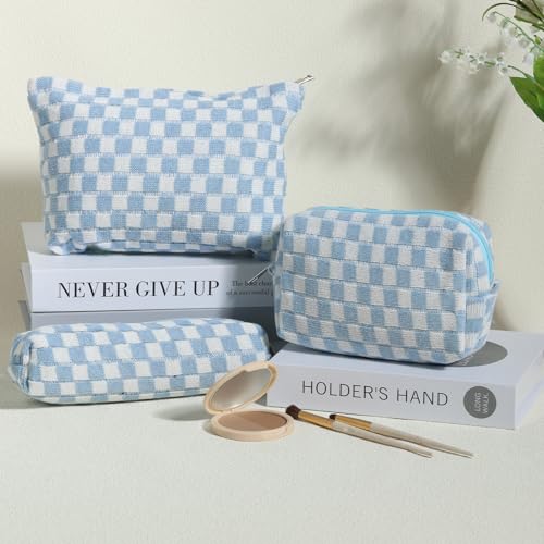 LYDZTION Makeup Bag Cosmetic Bag for Women,1Pcs Large Capacity Makeup Bags and 1Pcs Pencil Case Makeup Brushes Storage Bag Travel Toiletry Bag Organizer - color: 3pcs blue