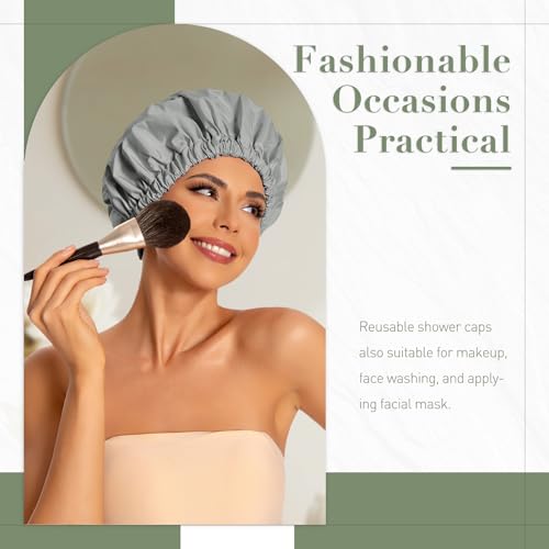 Edoneery Reusable Shower Caps for Women, Waterproof Long Hair Bonnet | Washable Design, Wide Elastic Band, Large Fit, Holds Long Hair, Braids Friendly, Bath Accessories, Spa, Travel - color: Dark Grey