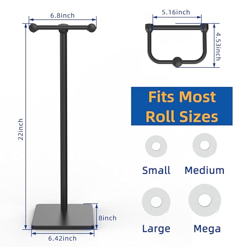 RUACQ Toilet Paper Holder Stand, Bathroom Toilet Paper Roll Holder Free Standing, Toilet Tissue Holder Stand with Post Pivoting Design, Stable Weighted Base, SUS304 Stainless Steel (Matte Black) - color: Matte Black, size: Free Standing