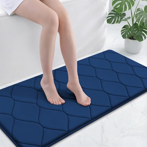 Smiry Memory Foam Bath Mat 47''x24'', Ultra Soft Non-Slip Bathroom Rug, Plush Water Absorbent Quick Dry and Machine Washable Floor Mat for Shower, Tub & Home Decor, Navy Blue - color: Navy Blue, size: 47''x24''