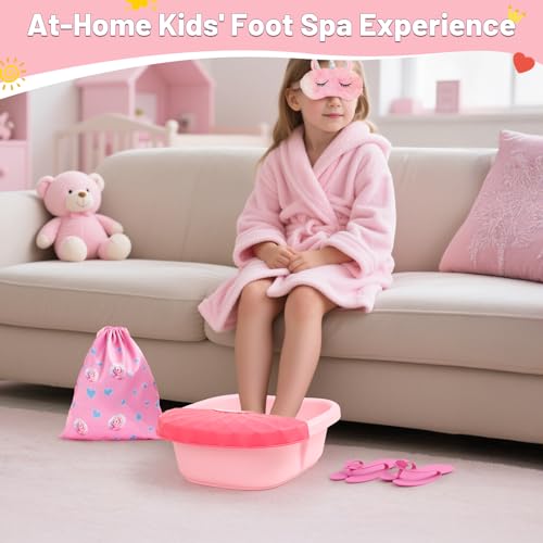Kids Foot Spa Kit with Pedicure Set for Girls 3-8, All-in-1 Kids Spa Day Kit with Bubble Soak & Massage, Sleepover Party Birthday Gifts - color: Pink
