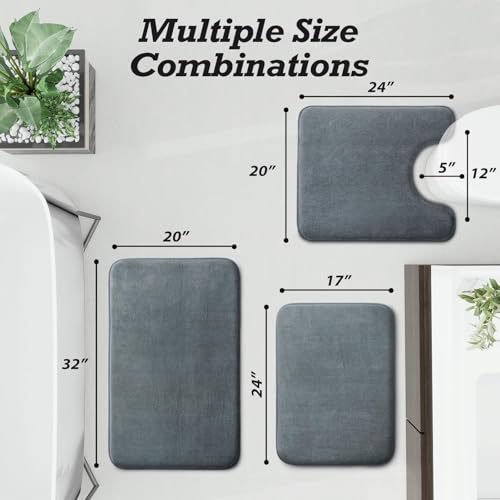 HUXMEYSON Bathroom Rugs Sets 3 Piece, Non-Slip & Quick Dry Bath Mat Set, Ultra Soft Velvet Bath Rugs for Bathroom, Toilet and Shower Floor, Grey - color: Grey, size: 17"x24"+20"x32"+U Shape 20"x24"