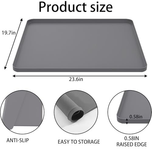 23.6" x 19.7" Bedside Commodes Mat, Bedside Toilet Floor Mat with Raised Edge for Floor Protector, Silicone Non-Slip Protective Mat for Under Commode Chair, Recyclable and Waterproof