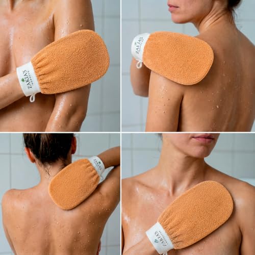 Original Kessa Exfoliating Glove - Salmon Beige - Microdermabrasion Exfoliating Mitts, Removes unwanted dead skin, dirt and grime and Keratosis Pilaris. Great for spray tan removal. 1 unit | Microdermabrasion, Removes dead skin, dirt and grime, spray tan