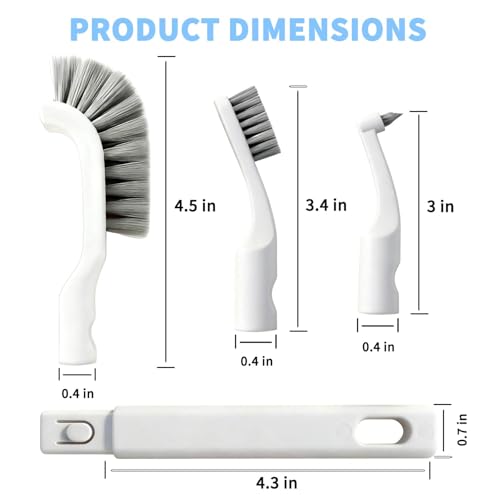 Crevice Cleaning Brush Set, Grout Brush Tools with 4Pcs Repalceable Scrub Brushes & 1 Handle, Small Hard Bristle Cleaner Brushes for Home Kitchen Sink Bathroom Corner Window Groove Cup Blender - size: 1small+1big+2medium