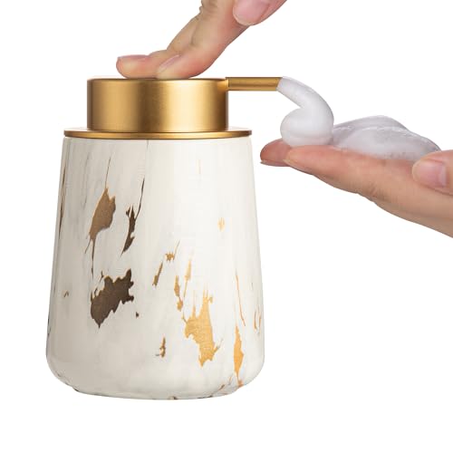 Enra Ceramic Gold Foaming Soap Dispenser,12 oz Marble Foam soap Dispenser Bathroom Refillable Hand Soap Dispenser for Bathroom Kitchen with Easy-to-Press Pump (Glod Foam Type) - color: Glod Foam Type