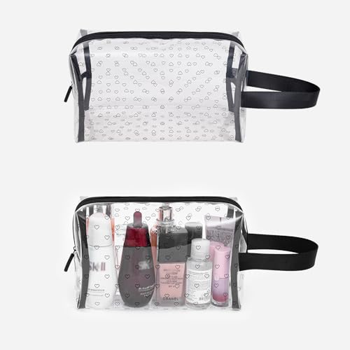 GIVLEFLY Clear TPU Toiletry Bag Set for Women & Men, 3PCS Waterproof Makeup & Skincare Organizer with Zipper, Soft Transparent Travel Cosmetic Pouch with Handle & Hanging Loop,B - size: Model B Hollow Pattern