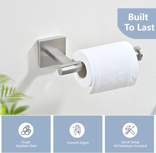 Toilet Paper Holder Wall Mount with 2 Towel Hooks, Brushed Nickel Bathroom Hardware Set, SUS304 Stainless Steel Toilet Paper Roll Holder and Robe Hook Set for Bathroom, RV, Kitchen - color: Brushed Nickel