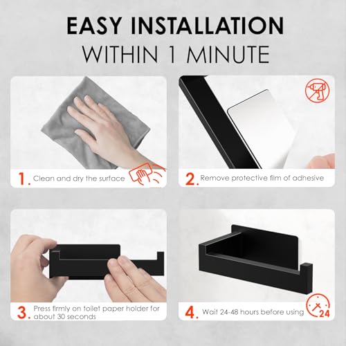 Auxmir Adhesive Toilet Paper Holder, No Drilling Toilet Roll Holder Wall Mount, Premium Thicken SUS304 Stainless Steel, Rustproof Toilet Tissue Holder for Bathroom Kitchen Washroom RV, Black(2 Pack) - color: Toilet Paper Holder-black (2 Pack)