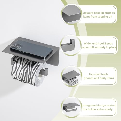 APLusee Toilet Paper Holder with Phone Shelf Gunmetal Gray, 304 Stainless Steel Rustproof Wall Mounted Heavy-Duty, Space-Saving for Modern Bathrooms - color: Gun Gray, size: Single Rod