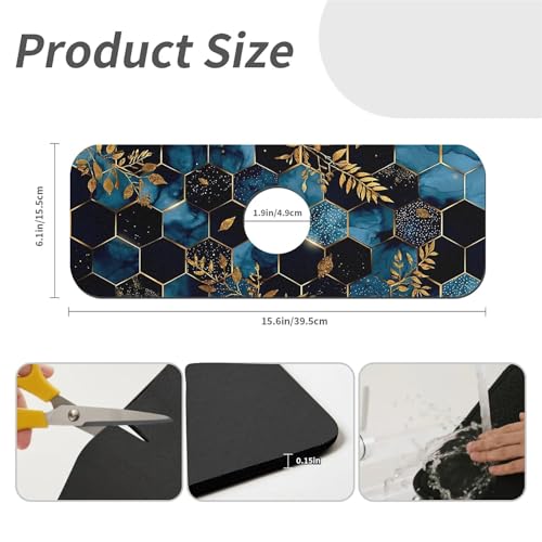 Faucet Fast Absorbent Pad - Golden Honeycomb Blue Black Marble , Suitable For Kitchen, Bathroom, Island And Other Scenes - color: Golden honeycomb blue black marble