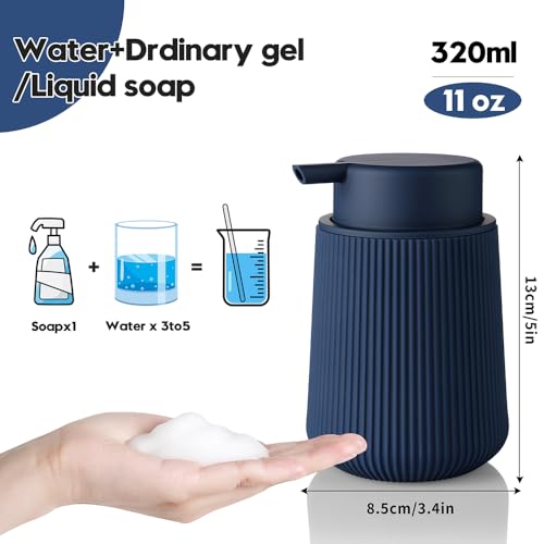 YAUKPH Striped Foaming Hand Soap Dispenser with Leak-Proof Pump for Bathroom and Kitchen Countertop 11oz Navy Blue - color: Blue, size: Foaming Dispenser