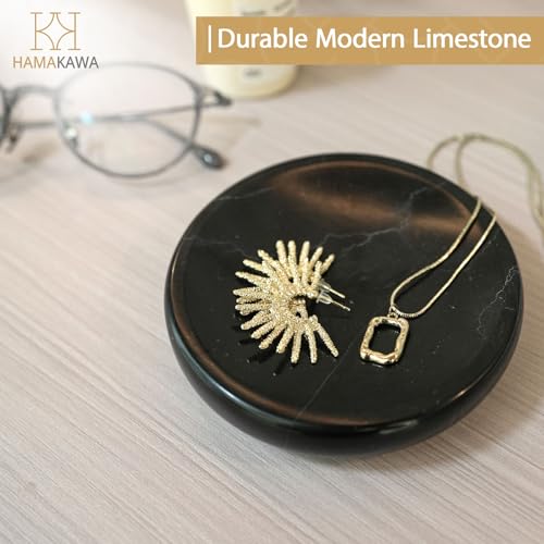 Natural Marble Soap Dish, Round Black Jewelry Dish 4.5 inch, Limestone Shower Soap Holder, Modern Stone Sponge Holder with White Stripe, Obsidian Bar Soap Saver Tray for Bathroom, Kitchen - color: Black 4.5-in Circ