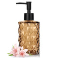 1 Pack 13.5oz Glass Soap Dispenser with Plastic Pump, Diamond Stripe Design Refillable Hand Soap Dispenser for Hand Wash, Bathroom and Kitchen - color: Crystal Dark Brown