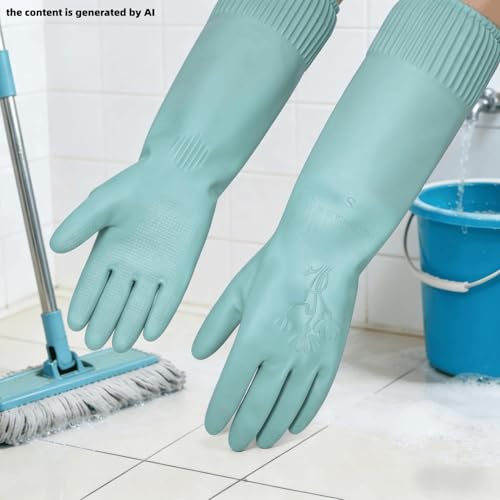 Long Rubber Waterproof Latex Household Cleaning 18inch Gloves Red Long Sleeved Heavy-duty Reusable 2Pair - color: Green, size: Small