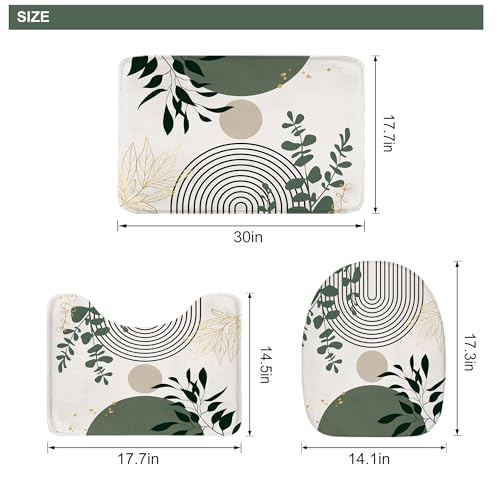 Riyidecor Boho Sage Green 4Pcs Shower Curtain Set with Toilet Lid Cover and Non-Slip Rugs, Mid Century Modern Minimalist Bathroom Decor Set，Abstract Contour and Bath Mat with 12 Hooks - color: 04sage Green