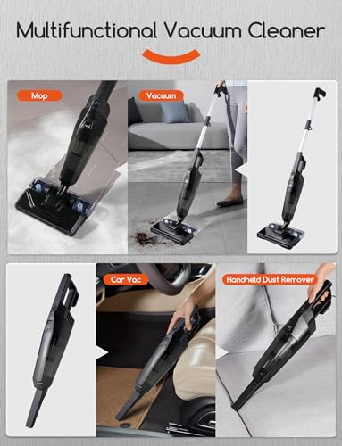 REECOO Stick Vacuum Cleaner with 3 Mop Pads Electirc Mop 600W 18kpa Powerful Suction Corded Upright Vacuum Lightweight Electric mop for Tile Hardwood Floor,Marble Cleaning