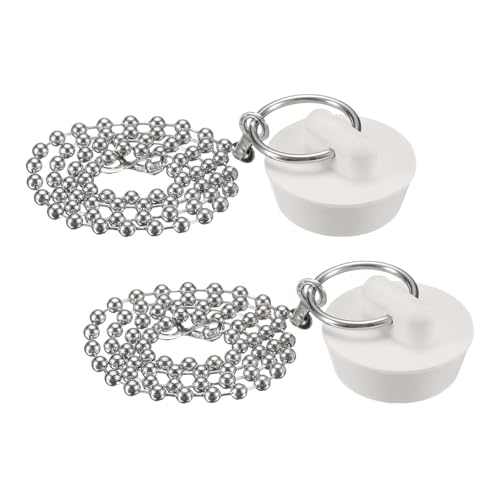 uxcell 2 Pcs Tub Stoppers, Rubber Bathtub Stoppers 1" Kitchen Sink Drain Stopper, Bathroom Drain Plug with Pull Ring and 15" Beaded Chain, White - size: 1"