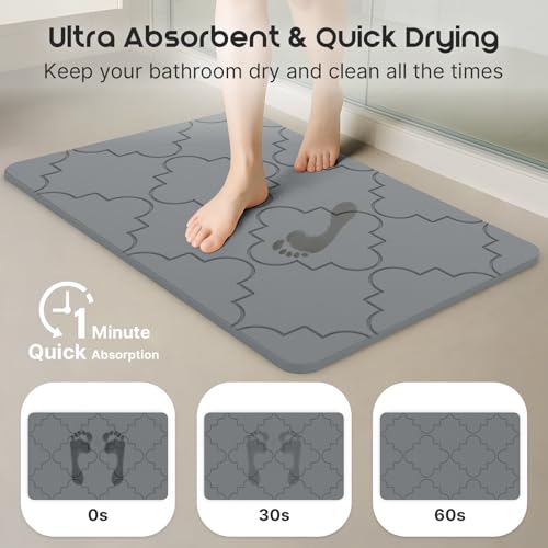 ArtyCozy Extra Large Stone Bath Mat with Non-Slip Rubber Back, 31.5" × 19.7", Super Absorbent Diatomaceous Earth Mat for Bathroom, Quick Drying Shower Rugs for Bathtub, Easy to Clean, Dark Grey - size: 31.5" x 19.7" (Rectangular)