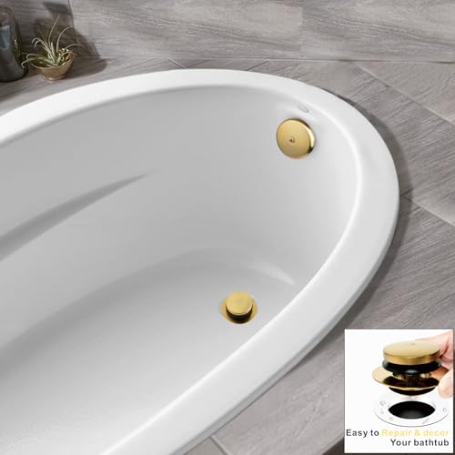 Artiwell Universal Tip Toe Bath Drain Stopper and Cover, Bathtub Drain Stopper, Replaces Lift and Turn, Tip-Toe and Trip Lever Drains for Tub, EZ Installation and Clearing (Brushed Gold) - color: Brushed Gold