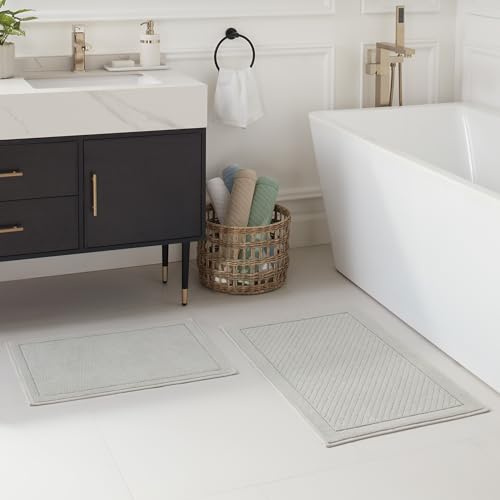 Arkwright 100% Cotton Bathroom Rug - High Absorbent Stylish Textured Woven Design Bath Mat, Slip Resistant Backing for Shower and Bathtub Floor, 20x32 in - Grey - color: Oyster Mushroom Grey, size: 20" x 32" (Rectangular)