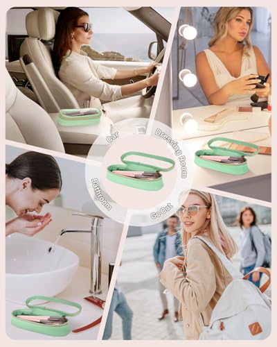 Soimeat Clear Travel Makeup Brush Holder, Leather Makeup Brush Toiletry Bag, Portable Cosmetic Brush Case, Transparent Waterproof Makeup Brush Storage Bag, Mint Green - color: Mint Green, size: Small