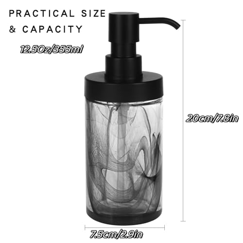 2-Pack Glass Soap Dispenser Set, 12.5 Oz Black Marble Style, Wide Mouth Easy Refill, Lead-Free Modern Thick Glass Bottle with Matte Black Pump for Kitchen, Gothic Decor,Liquid Dish Soap - color: Black-2 Open