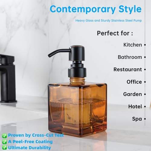 Square Bathroom Soap Dispenser Amber Bottle with Oil Rubbed Bronze Pump, Retangle Cube 8.4 oz Glass Bottles with Stainless Steel Pump Hand Liquid Soap Dispenser Kitchen - color: Amber and Oil Rubbed Bronze Pump, size: 8.4oz-Square