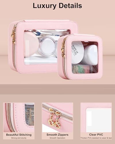 Small Clear Makeup Bag for Purse, Cute Mini Clear Cosmetic Bag Case Organizer, TSA Approved Square Small Makeup Case Pouch with Zipper, Car Travel Purse Essentials for Women (Pink, S) - color: Pink, size: Mini