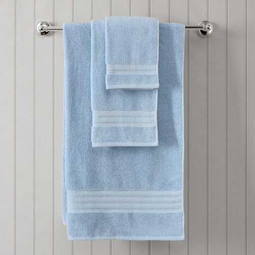 Martha Stewart - Bath Towels, Soft & Absorbent 100% Cotton Towels, Plush 700 GSM, 6-Piece Bathroom Towel Set with Textured Dobby Weave (Skyland Manor Blue) - color: Skyland Manor Blue