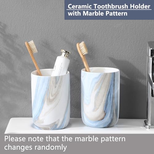 Blue Marble Toothbrush Holders - Ceramic Toothbrush Holders for Bathrooms, Toothbrush Toothpaste Holders, Marble Bathroom Tumbler Cups Reusable Toothbrush Mouthwash Cup, Bathroom Counter Organizer - color: Blue Marble, size: 1pcs