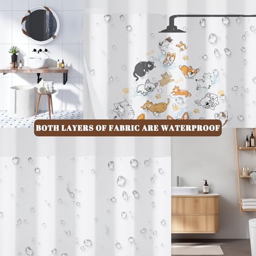 No Hook Shower Curtain and Snap in Liner Set, Cute Cartoon Cats & Dogs Bath Time Print Shower Curtains for Kids Pet Lovers Bathroom, Funny Waterproof Bath Curtain with Mesh Top, 71x74 Inch - color: Cat & Dogs