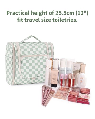 Narwey Travel Toiletry Bag for Women, Checkered Large Hanging Makeup Bag Organizer Cosmetic Make up Bags for Women, Travel Bag for Toiletries (Mint Green Checkerboard) - color: C-Mint Green Checkerboard, size: Large