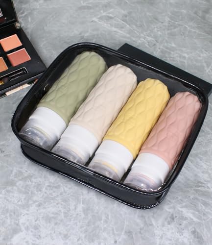 Silicone Travel Bottles for Toiletries 8 Pack Travel Size Toiletries 3.4 oz 1.7 oz, Leakproof Squeeze Travel Size Containers Refillable Cosmetic Jars Set for Shampoo, Conditioner, Creams - color: Creamy Candy-3.4oz