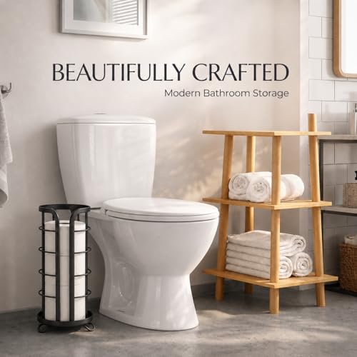 BROOKSTONE Toilet Paper Holder Stand Reserve - Free Standing Toilet Paper Stand with Storage that Holds Mega Rolls, Standing Bathroom Tissue Organizer, Bathroom Decor - Modern Storage Holder, Black - color: Black