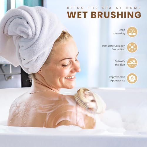 POPCHOSE Dry Brushing Body Brush, Natural Bristle Dry Skin Exfoliating Brush Body Scrub for Flawless Skin, Cellulite Treatment, Lymphatic Drainage and Blood Circulation Improvement - size: 2 Count (2*Boar Bristles)