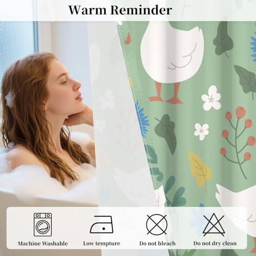 No Hook Shower Curtain with Snap-in Liner Set 71x74 Inch | Farmhouse Goose Shower Curtain with Mesh Top Window, Cute Animal & Floral & Botanical Bath Curtain, Waterproof Washable - color: Goose