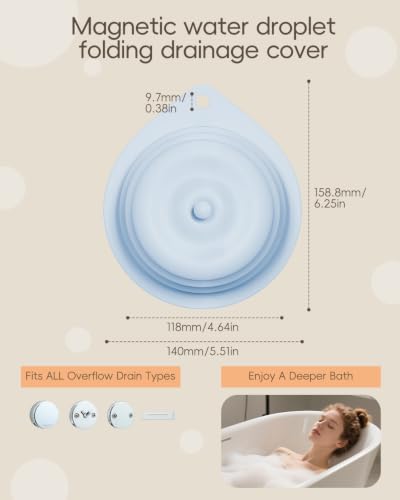 Bathtub Overflow Drain Cover Tub, Silicone Magnetic Bathroom Overflow Drain Cover, Overflow Drain Cover for Bathtub, Bathroom Spa Accessories, Adds of Water to Your Tub for Deeper&Warmer Soak(Blue) - color: Blue