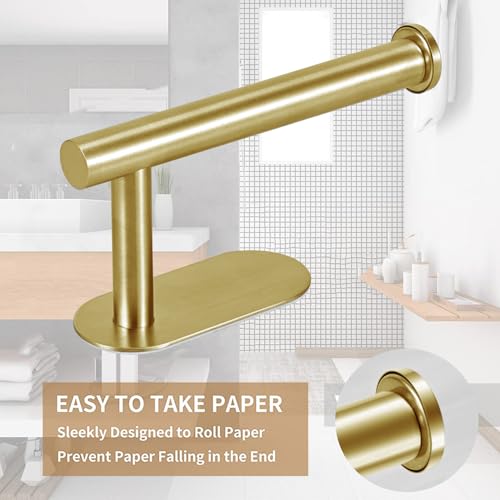 JOPOFI Self Adhesive Toilet Paper Holder - Brushed Gold（2 Pcs） | Toilet Paper Holder Wall Mount for Bathroom,Stainless Steel Command Strip Toilet Paper Roll Holder Stick On Wall,No Drilling - color: Brushed Gold, size: 2pcs