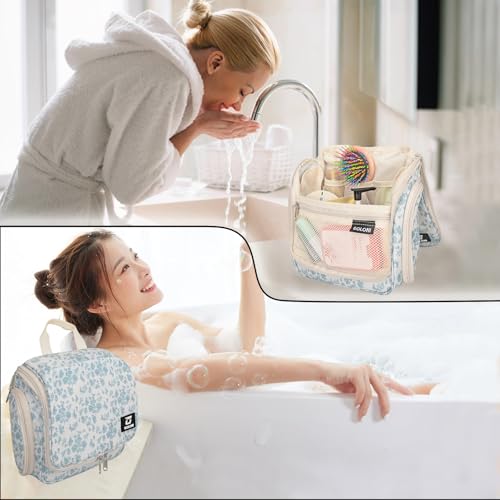 Goloni Hanging Toiletry Bag, 10 Compartments Water-Resistant Makeup Bag with 360° Spinning Metal Hook, Large Travel Cosmetic Organizer for Men & Women, Flower (7.05oz) - color: Flower
