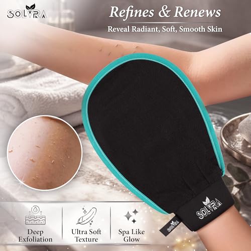 Exfoliating glove for Shower & Exfoliating body scrubber – 100% Vegan Viscose Kessa Mitt for Dead Skin Removal, Self-Tan Fade & Keratosis Pilaris –Dual-Texture Glove for Spa & Massage (1 Pack Black) - color: Pack of 1 - Black with Green Border