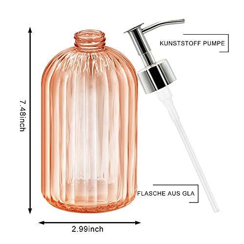 Pack of 2 Glass Soap Dispenser with Pump, 400 ml Liquid Soap Dispenser for Washing Up Liquid, Shampoo and Lotion, Refillable Soap Dispenser for Kitchen, Bathroom, Laundry Room (Amber) - color: Amber